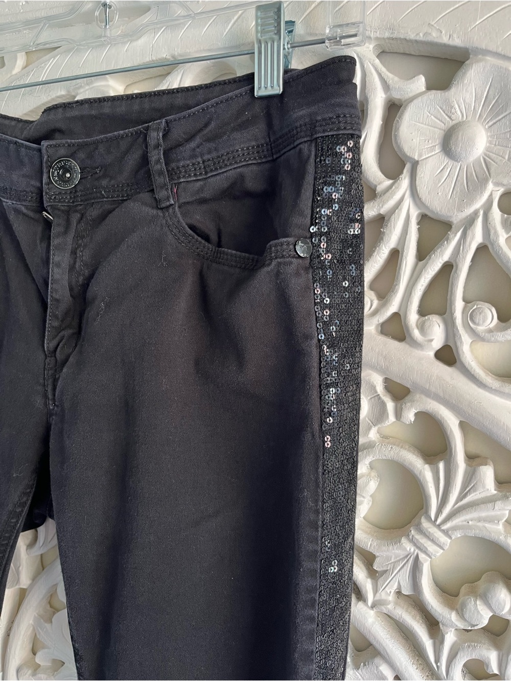 Tristan Y2K Black Low Rise Bootcut Jeans Sequin Side Stripe Size 8 - Picture 2 of 11